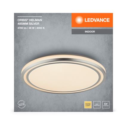 Ledvance - LED-kattovalaisin ORBIS HELMAN LED/36W/230V halkaisija 48,5 cm hopea