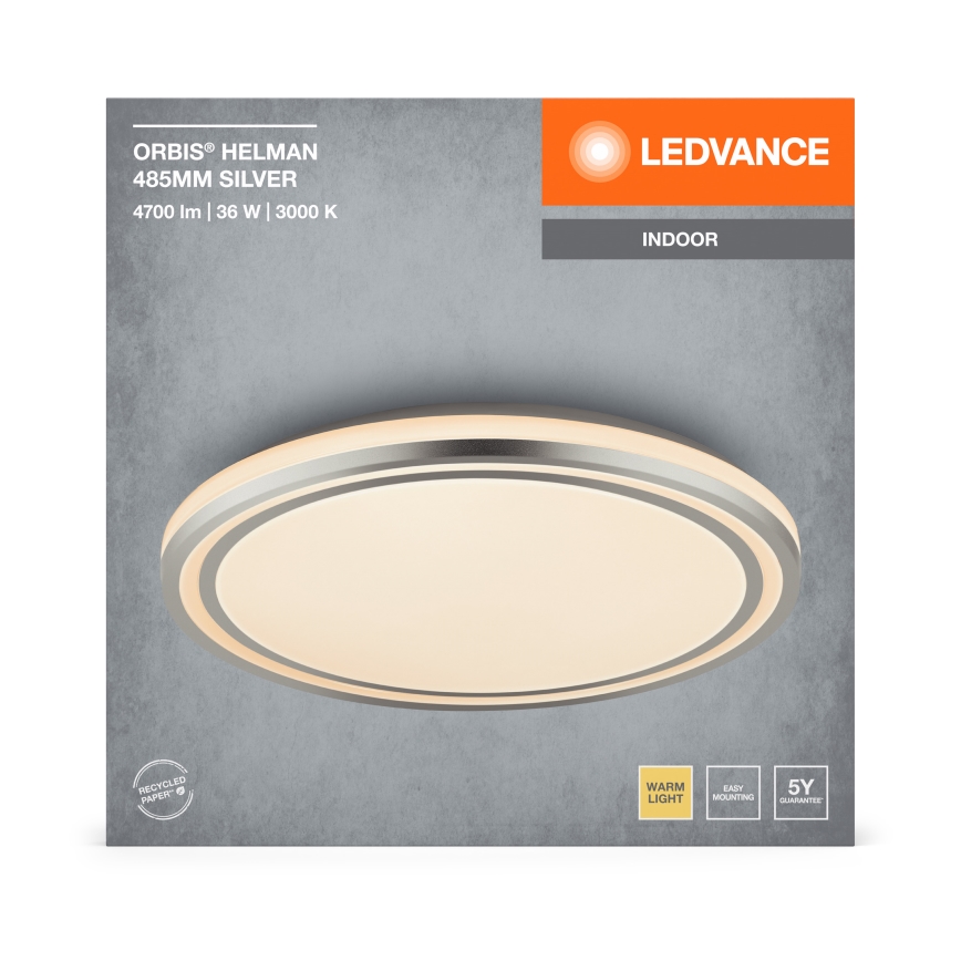 Ledvance - LED-kattovalaisin ORBIS HELMAN LED/36W/230V halkaisija 48,5 cm hopea