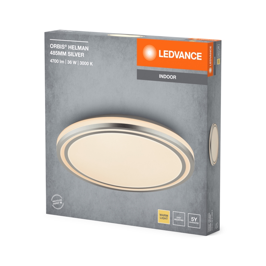 Ledvance - LED-kattovalaisin ORBIS HELMAN LED/36W/230V halkaisija 48,5 cm hopea