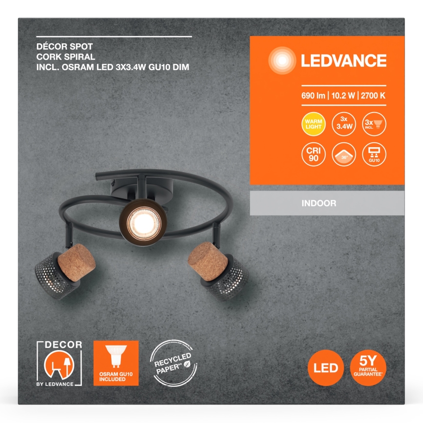 Ledvance - LED-kohdevalaisin DECOR CORK 3xGU10/3,4W/230V