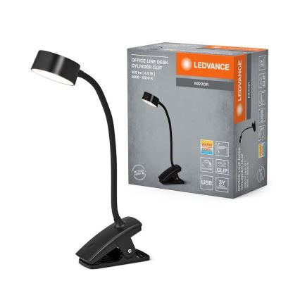 Ledvance - Himennettävä LED-kosketuspöytälamppu klipsillä CYLINDER LED/4,8W/5V 3000-6500K musta