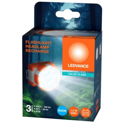 Ledvance - LED ladattava otsalamppu FLASHLIGHT LED/1,5W/5V 1200 mAh