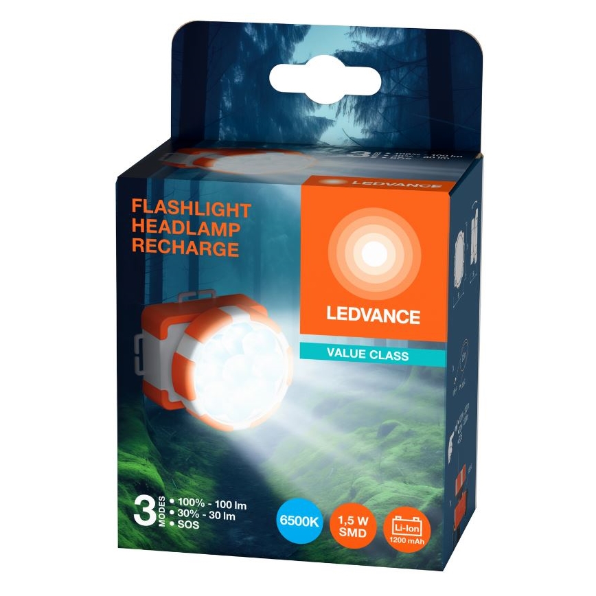 Ledvance - LED ladattava otsalamppu FLASHLIGHT LED/1,5W/5V 1200 mAh