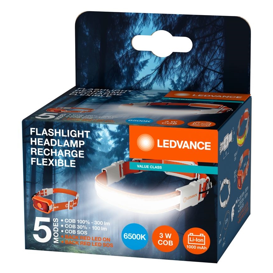 Ledvance - LED ladattava otsalamppu FLASHLIGHT LED/3W/5V 1000 mAh