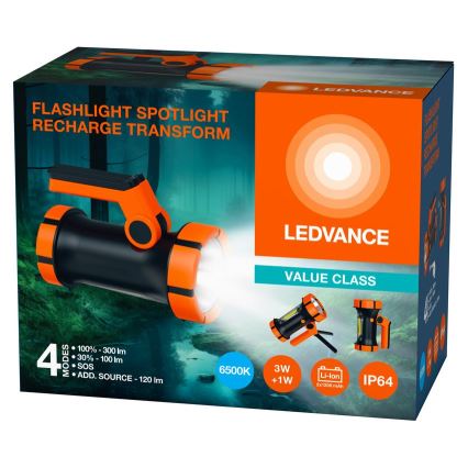 Ledvance - LED ladattava taskulamppu power pankilla FLASHLIGHT LED/3W/5V IP64 2400 mAh