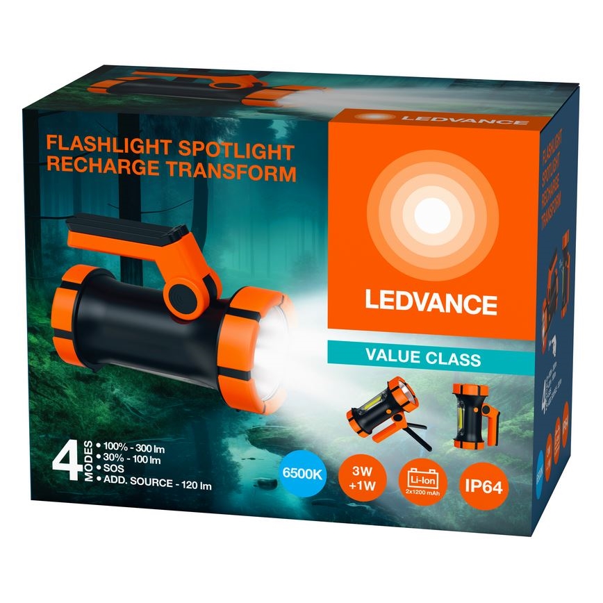 Ledvance - LED ladattava taskulamppu power pankilla FLASHLIGHT LED/3W/5V IP64 2400 mAh