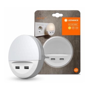 Ledvance - LED-pistorasiaan liitettävä yövalo anturilla LUNETTA 2xUSB LED/13W/230V