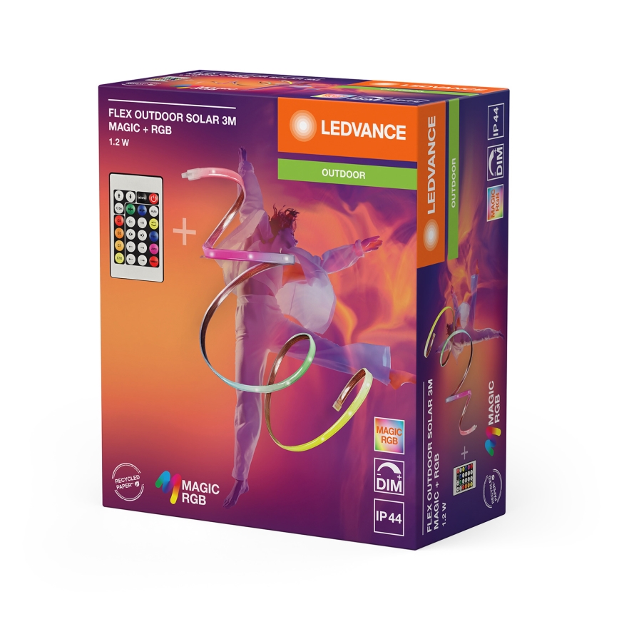 Ledvance - LED RGB himmennettävä aurinkokäyttöinen valonauha FLEX MAGIC 3m LED/1,2W/5V IP44 + kaukosäädin
