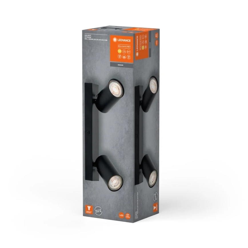 Ledvance - LED-seinäkohdevalaisin OCTAGON 2xGU10/3,4W/230V 2700K musta