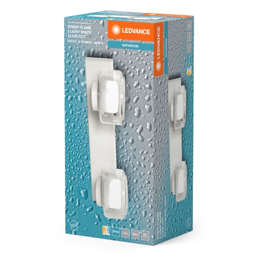 Ledvance - LED-seinävalaisin kylpyhuoneeseen ORBIS FLAME 2xLED/5,5W/230V 3000/4000K IP44 valkoinen