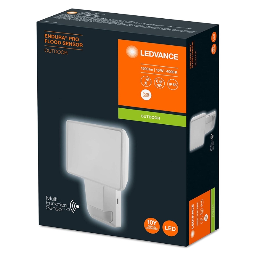 Ledvance - LED-seinävalonnheitin anturilla ulkokäyttöön FLOOD LED / 15W / 230V IP55