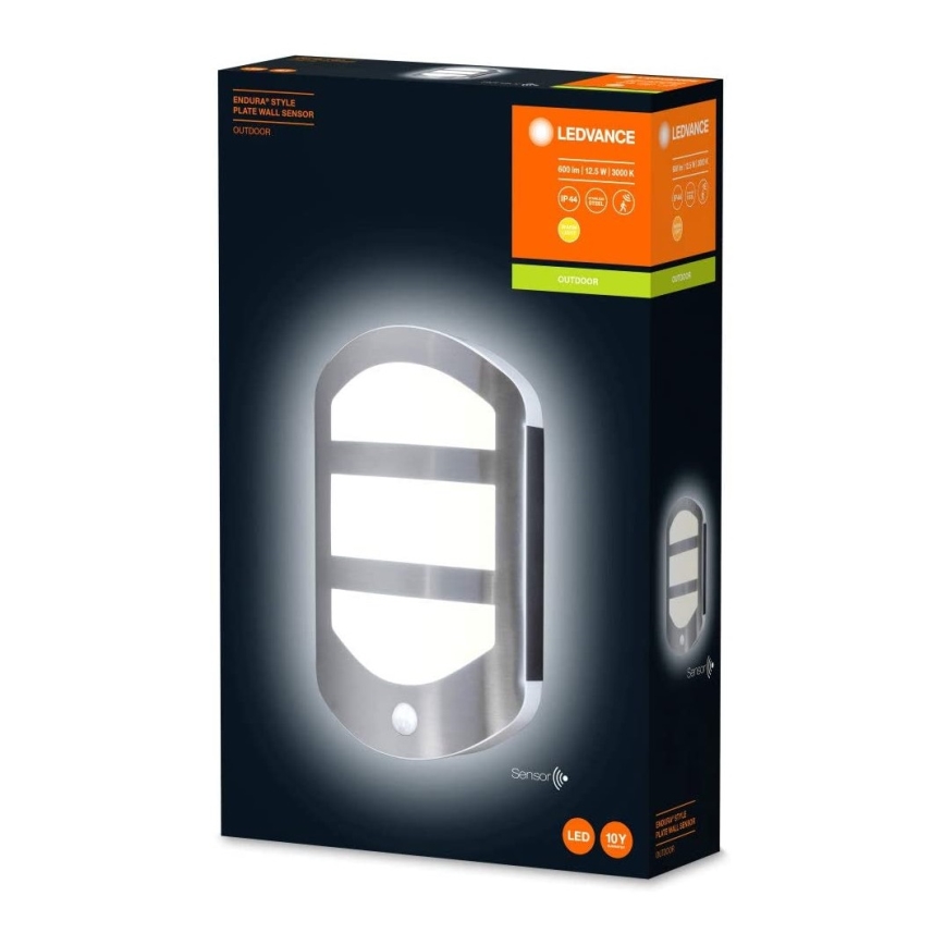 Ledvance - LED-ulkoseinävalaisin anturilla PLATE LED / 12,5W / 230V IP44