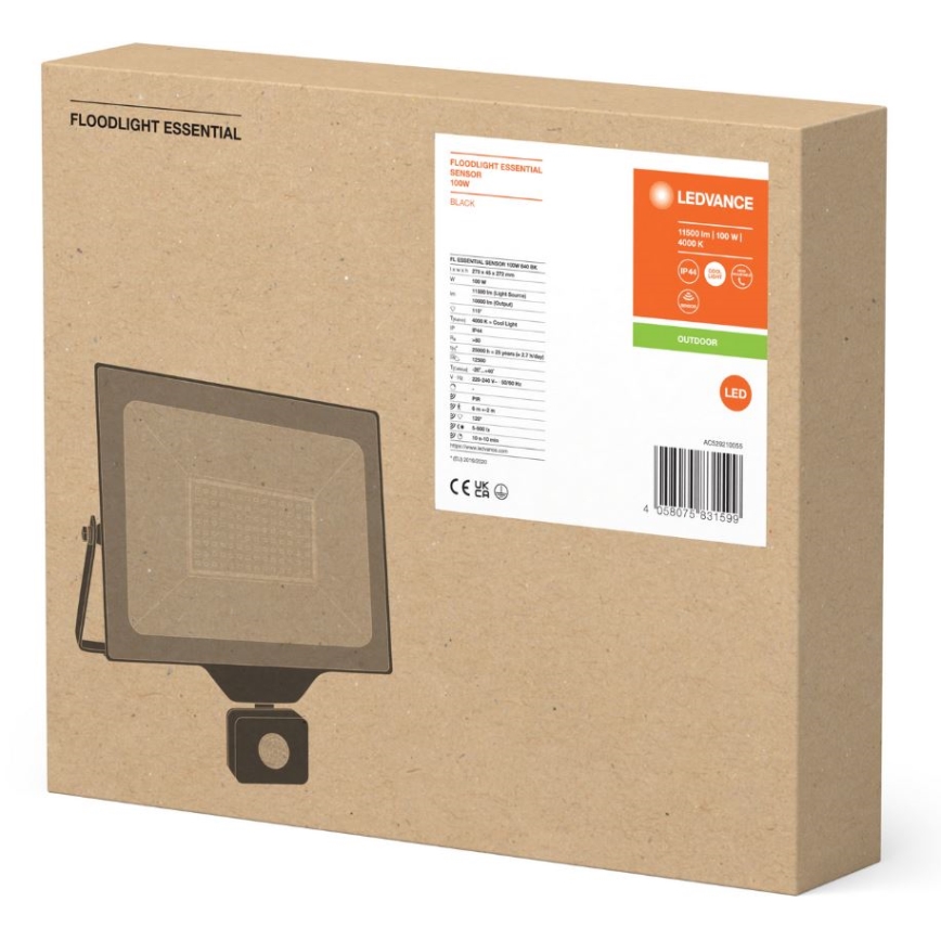 Ledvance - LED Ulkoseinävalaisin Liikkeentunnistimella FLOODLIGHT ESSENTIAL LED/100W/230V IP44