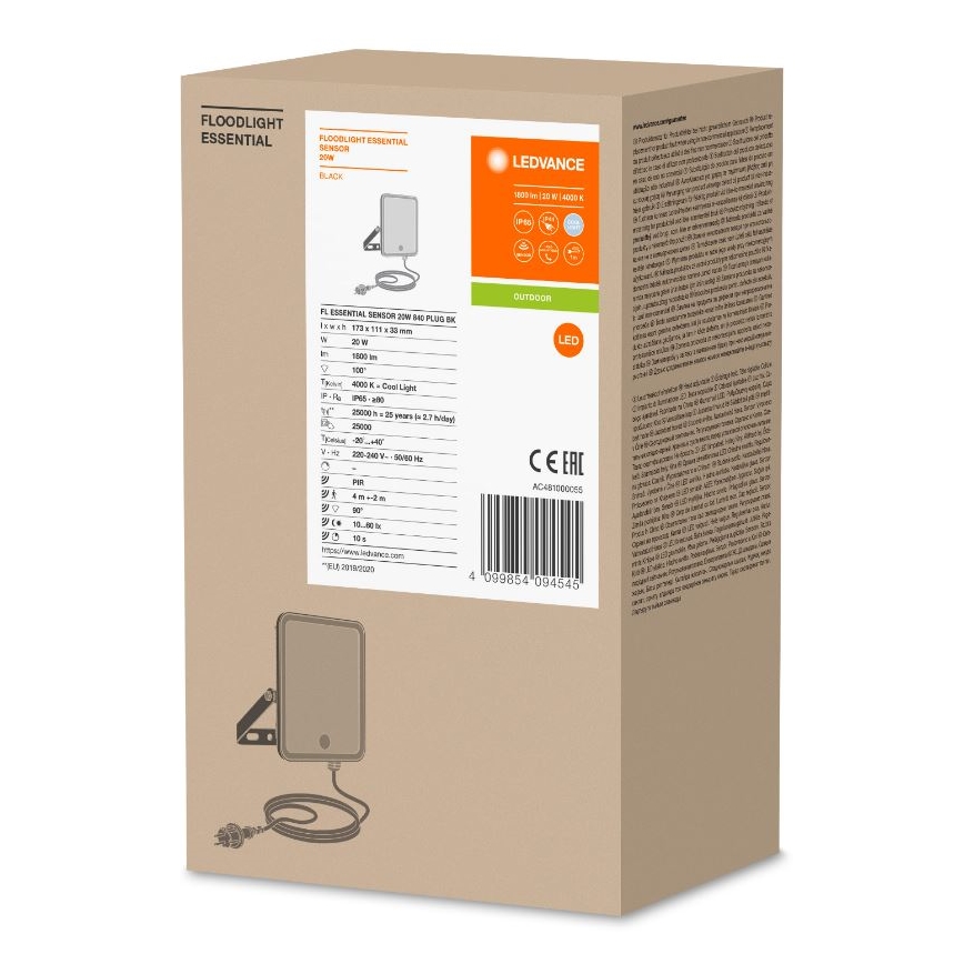 Ledvance - LED Ulkoseinävalonheitin anturilla FLOODLIGHT LED/20W/230V IP65