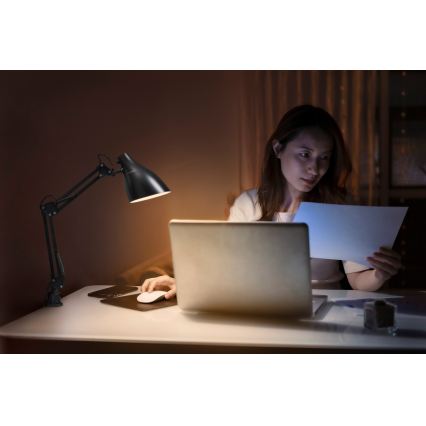 Ledvance - Pöytävalaisin kiinnikkeellä OFFICE LINE 1xE27/11W/230V musta