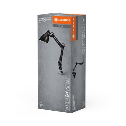 Ledvance - Pöytävalaisin kiinnikkeellä OFFICE LINE 1xE27/11W/230V musta