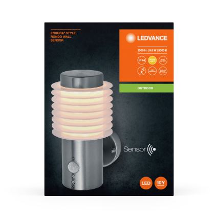 Ledvance - LED-ulkovalaisin seinälle anturilla ENDURA RONDO LED/9,5W/230V IP44 kiiltävä kromi