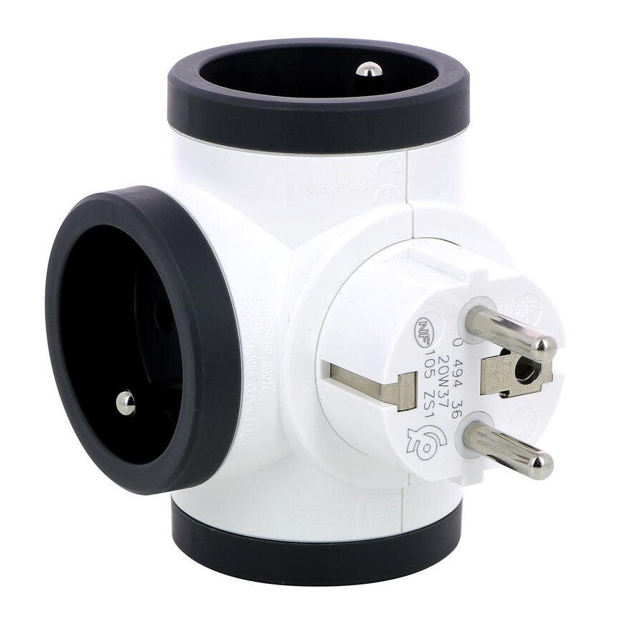 Legrand 049436 - Pistokkeen jakaja swivel 3Z Tyyppi E valkoinen/musta