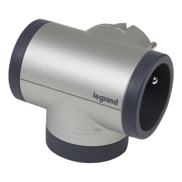 Legrand 049439 - Pistokkeen jakaja pyörivä 2Z Tyyppi E + USB-A + USB-C hopea/musta
