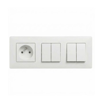 Legrand - 2x kaksoiskytkin nro 5 ja kodin pistorasia kehyksellä NILOE STEP 250V valkoinen