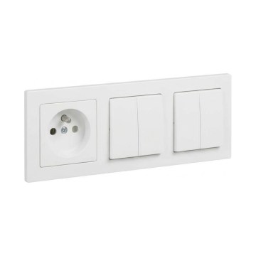 Legrand - 2x kaksoissarjakytkin nro. 5 ja kotipistorasia kehyksellä SUNO 250V valkoinen