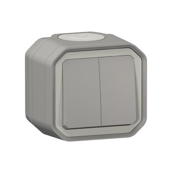 Legrand - Kaksinkertainen portaiden valokatkaisija nro 6+6 PLEXO IP55 harmaa