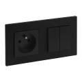 Legrand - Kaksinkertainen portaikkokytkin 6+6 ja kotitalouspistorasia kehyksellä NILOE STEP 250V musta