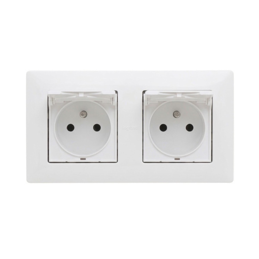 Legrand - Kaksinkertainen ulkopistorasia kotikäyttöön kehyksellä NILOE STEP 250V IP44 valkoinen