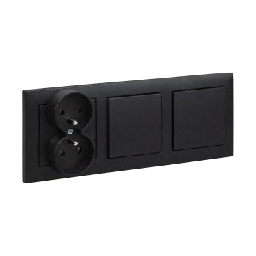 Legrand - Kaksinkertainen yksinapainen kytkin nro 1 ja kaksoispistorasia SUNO-kehyksellä 250V musta