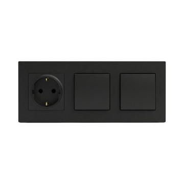 Legrand - Kaksinkertainen yksinapainen kytkin nro 1 ja kotitalouspistorasia SCHUKO kehyksellä NELOE STEP 250V musta