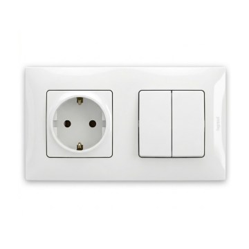Legrand - Kaksiosainen sarjakytkin nro 5 ja SCHUKO-kotipistorasia NILOE-kehyksellä 250 V valkoinen