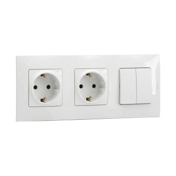 Legrand - Kaksiosainen SCHUKO-pistorasia ja kaksinkertainen sarjakytkin nro 5 kehys NILOE 250V valkoinen