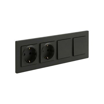 Legrand - Kaksois-SCHUKO-kotitalouspistorasia ja kaksinkertainen yksinapainen kytkin nro 1, NILOE STEP-kehys, 250V, musta