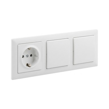 Legrand - Kaksois-yksinapainen kytkin nro 1 ja SCHUKO-kotitalouspistorasia SUNO-kehyksellä, 250V, valkoinen