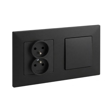 Legrand - Kaksoispistorasia ja yksinapainen kytkin kehyksellä NILOE STEP 250V musta