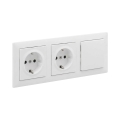 Legrand - Kaksoispistorasia kotikäyttöön SCHUKO ja yksinapainen kytkin nro 1 SUNO-kehyksellä 250V valkoinen