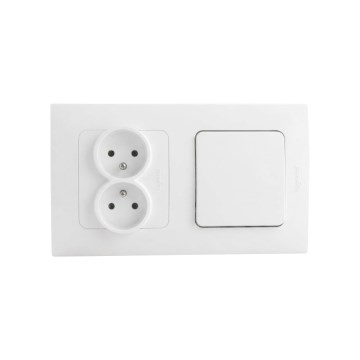 Legrand - Kaksoispistorasia kotitalouskäyttöön ja yksinapainen kytkin nro 1 kehyksellä NILOE STEP 250V valkoinen