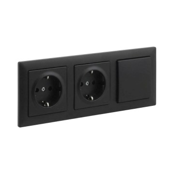 Legrand - Kaksoispistorasia SCHUKO ja yksinapainen kytkin nro 1 SUNO-kehyksellä 250V musta