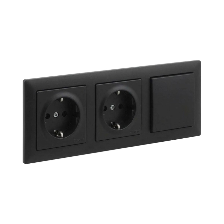 Legrand - Kaksoispistorasia SCHUKO ja yksinapainen kytkin nro 1 SUNO-kehyksellä 250V musta