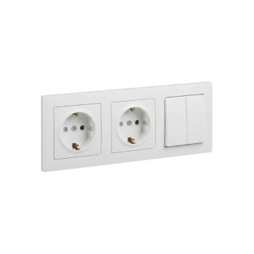 Legrand - Kaksoispistorasia SCHUKO kotitalouskäyttöön ja kaksinkertainen sarjakytkin č. 5 SUNO-kehyksellä 250V valkoinen