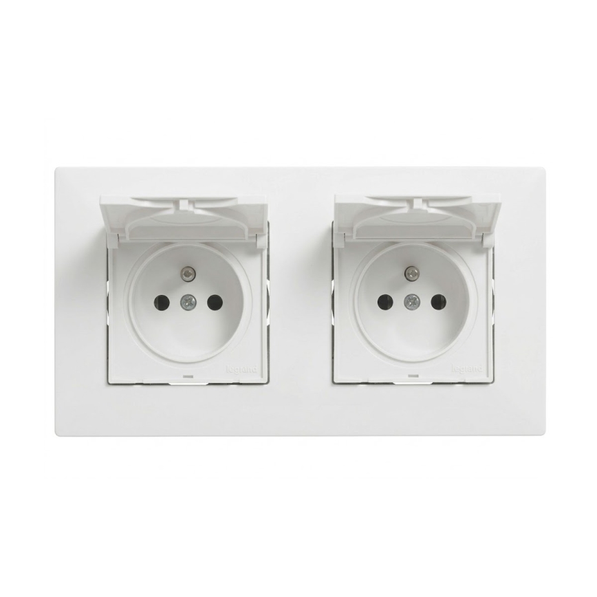 Legrand - Kaksoispistorasia ulkokäyttöön kehys NILOE STEP 250V IP44 valkoinen