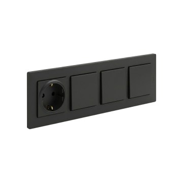 Legrand - Kolminkertainen yksinapainen katkaisin nro 1 ja SCHUKO kotipistorasia kehykellä NILOE STEP 250V musta