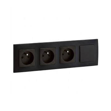 Legrand - Kolmoispistorasia kotitalouskäyttöön ja yksinapainen kytkin nro 1, NILOE-kehys, 250V, musta
