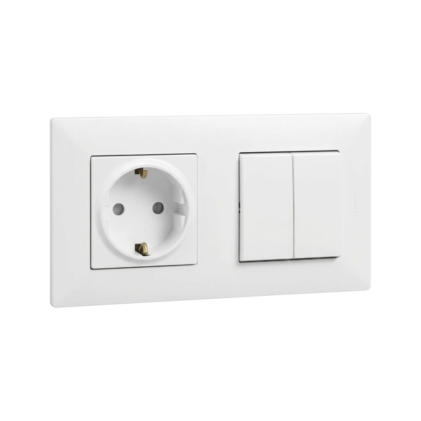 Legrand - Kotitalous SCHUKO-pistorasia ja kaksiosainen sarjakytkin nro 5 kehys NILOE STEP 250 V valkoinen
