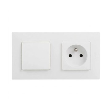 Legrand - Kotitalouspistorasia ja yksinapainen kytkin nro 1 kehyksellä NILOE STEP 250V valkoinen