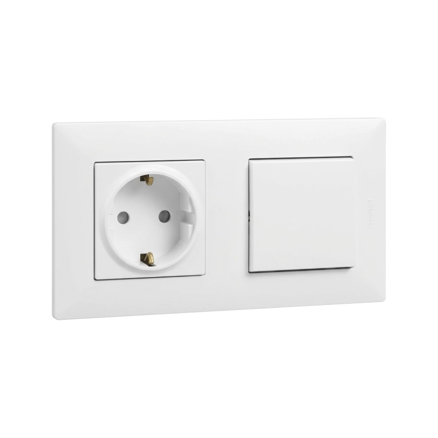 Legrand - SCHUKO-kotipistorasia ja yksinapainen kytkin nro 1 kehyksellä NILOE STEP 250V valkoinen