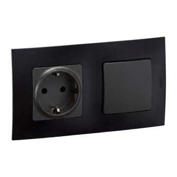 Legrand - SCHUKO-pistorasia ja porraskytkin nro 6 NILOE-kehyksellä 250V musta