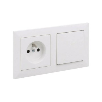 Legrand - Yksinapainen kytkin nro 1 ja kodin pistorasia kehyksellä SUNO 250V valkoinen
