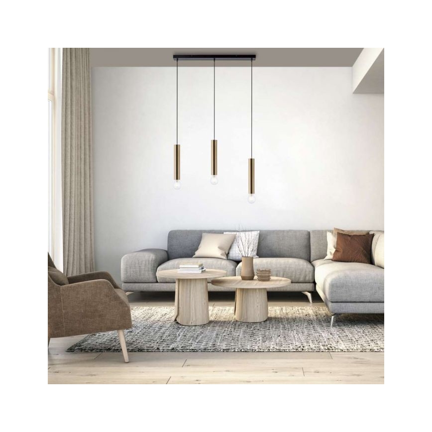 Leuchten Direkt 15618-60 - Riippuvalaisin BRUNA 3xE27/60W/230V messinki