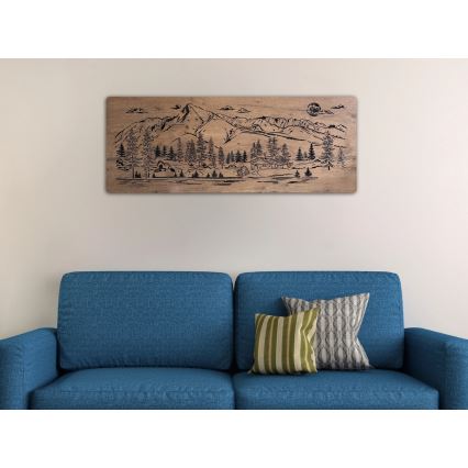 Li-Go 23521/OVL/DUB3 - Himmennettävä LED-seinäkoriste LED/10W/5V 30000 mAh 130x50 cm tammi/Mökki vuoristossa